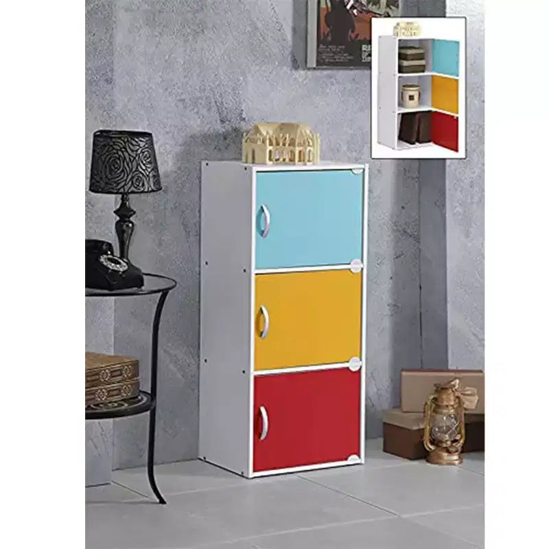 Mobile contenitore multiuso a 3 ante in legno ingegnerizzato resistente per cucina, ufficio, cameretta dei bambini e altra organizzazione domestica