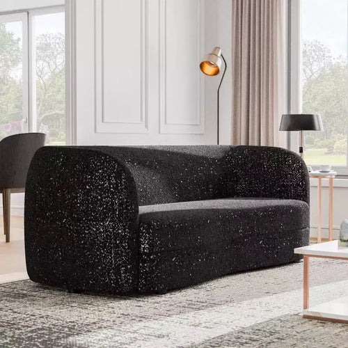 Divano in tessuto bouclé curvo Pinehush Boho da 215,9 cm con cuscini a molle insacchettate