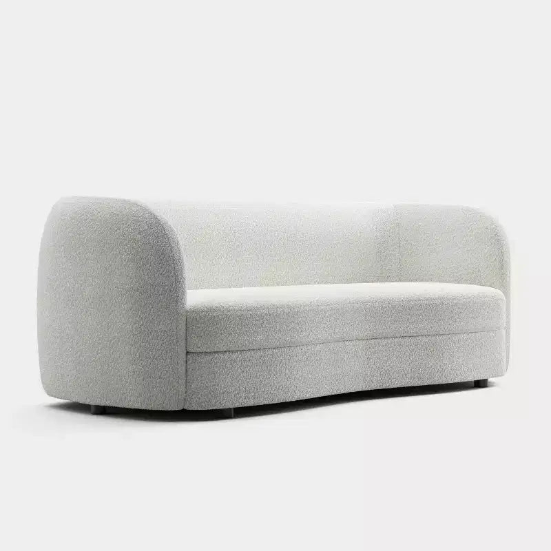 Divano in tessuto bouclé curvo Pinehush Boho da 215,9 cm con cuscini a molle insacchettate