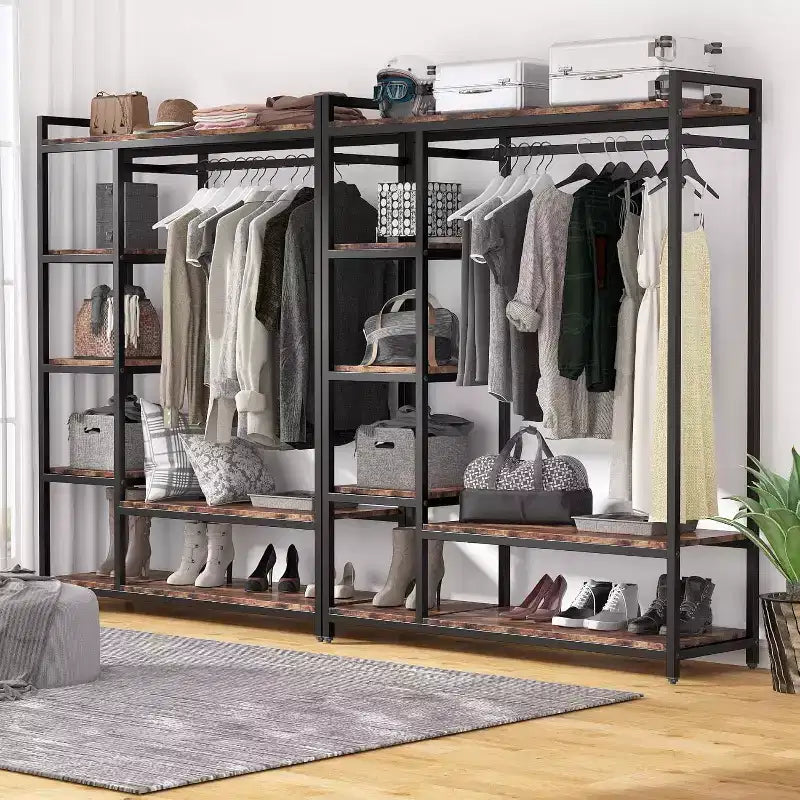 Organizzatore per armadio indipendente, Armadio Portatile Robusto, Appendiabiti con 6 Ripiani e Asta Appendiabiti