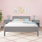 Struttura letto per materasso di circa 152 × 203 cm, letto a piattaforma classico in legno massello con testiera a pannelli per bambini