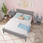 Struttura letto matrimoniale Queen, letto a piattaforma classico in legno massello con testiera a pannelli per bambini