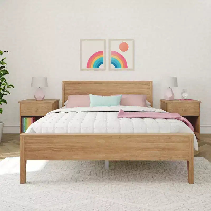 Struttura letto per materasso di circa 152 × 203 cm, letto a piattaforma classico in legno massello con testiera a pannelli per bambini