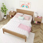 Struttura letto matrimoniale Queen, letto a piattaforma classico in legno massello con testiera a pannelli per bambini