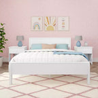 Struttura letto per materasso di circa 152 × 203 cm, letto a piattaforma classico in legno massello con testiera a pannelli per bambini