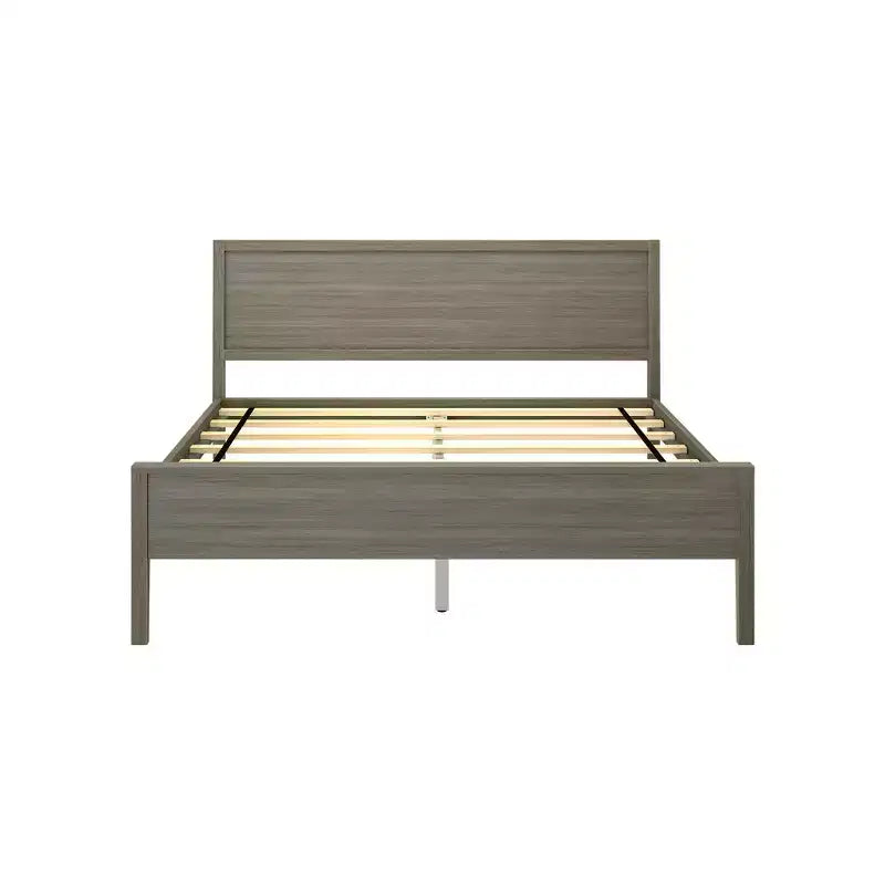 Struttura letto per materasso di circa 152 × 203 cm, letto a piattaforma classico in legno massello con testiera a pannelli per bambini
