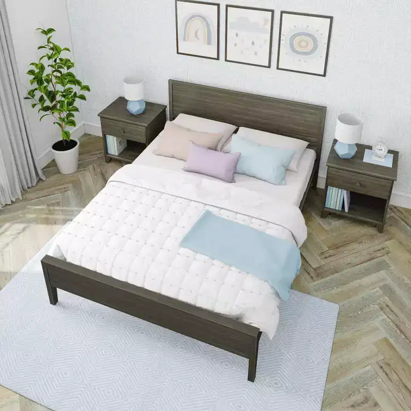 Struttura letto per materasso di circa 152 × 203 cm, letto a piattaforma classico in legno massello con testiera a pannelli per bambini