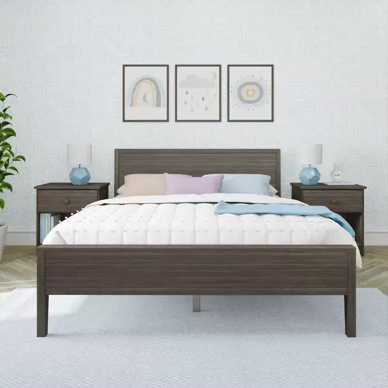 Struttura letto per materasso di circa 152 × 203 cm, letto a piattaforma classico in legno massello con testiera a pannelli per bambini