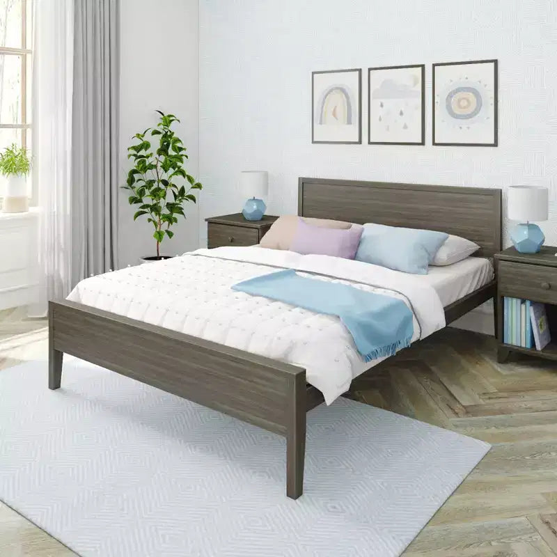 Struttura letto per materasso di circa 152 × 203 cm, letto a piattaforma classico in legno massello con testiera a pannelli per bambini