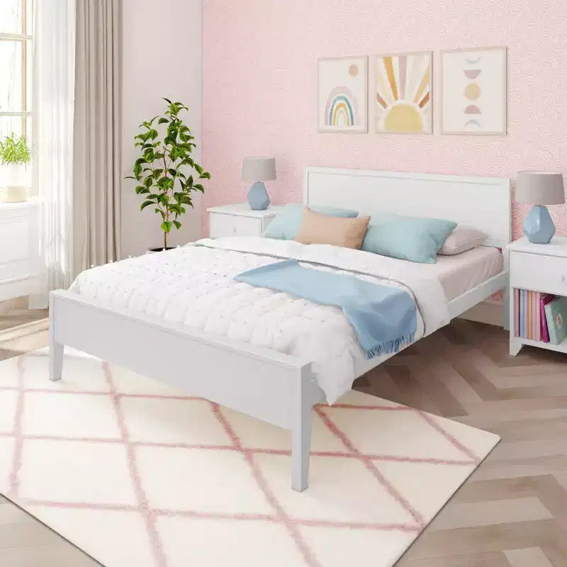 Struttura letto per materasso di circa 152 × 203 cm, letto a piattaforma classico in legno massello con testiera a pannelli per bambini