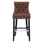 29 Linen Fabric Tufted Buttons Upholstered Wingback Bar Stool, Brown