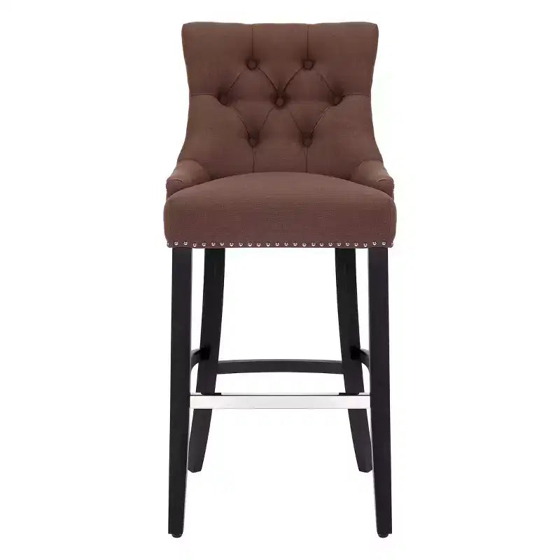 29 Linen Fabric Tufted Buttons Upholstered Wingback Bar Stool, Brown