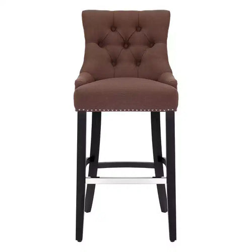 29 Linen Fabric Tufted Buttons Upholstered Wingback Bar Stool, Brown
