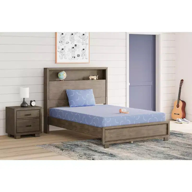 Materasso in memory foam rigido iKidz da 17,8 cm con rivestimento in tessuto elasticizzato e cuscino incluso, blu oceano