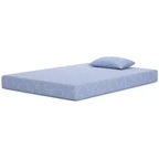 Materasso in memory foam rigido iKidz da 17,8 cm con rivestimento in tessuto elasticizzato e cuscino incluso, blu oceano
