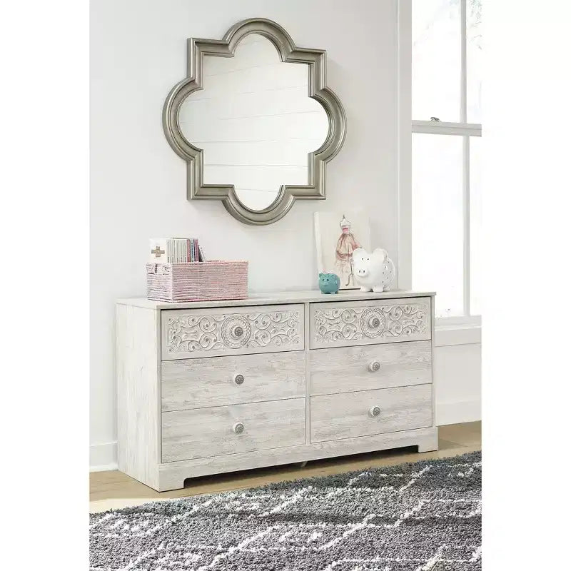 Cassettiera Casual Paxberry a 6 cassetti, finitura Whitewash