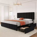 Bed Frame for approx. 152 × 203 cm mattress with Adjustable Headboard and 4 Storage Drawers, Linen Upholstered Platform Bed Frame, No Box Spring Needed