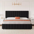 Struttura letto per materasso di circa 152 × 203 cm con testiera regolabile e 4 cassetti contenitore, struttura letto a piattaforma imbottita in lino, senza bisogno di rete a molle