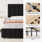 Struttura letto per materasso di circa 152 × 203 cm con testiera regolabile e 4 cassetti contenitore, struttura letto a piattaforma imbottita in lino, senza bisogno di rete a molle