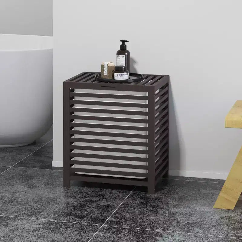 Cesto Portabiancheria in Bambù con Coperchio e Borsa Rimovibile, Contenitore per Vestiti Sporchi