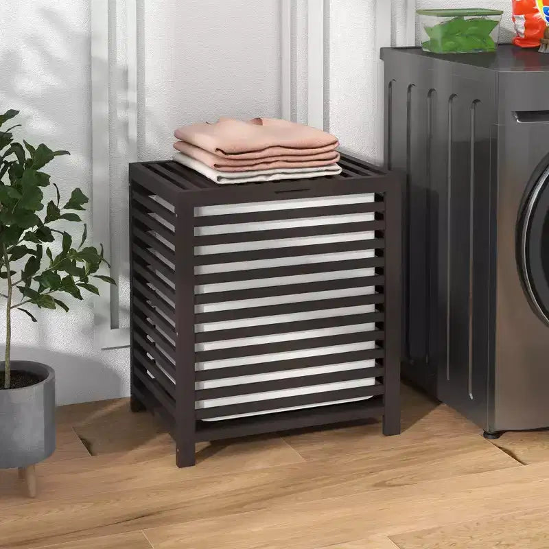Cesto Portabiancheria in Bambù con Coperchio e Borsa Rimovibile, Contenitore per Vestiti Sporchi