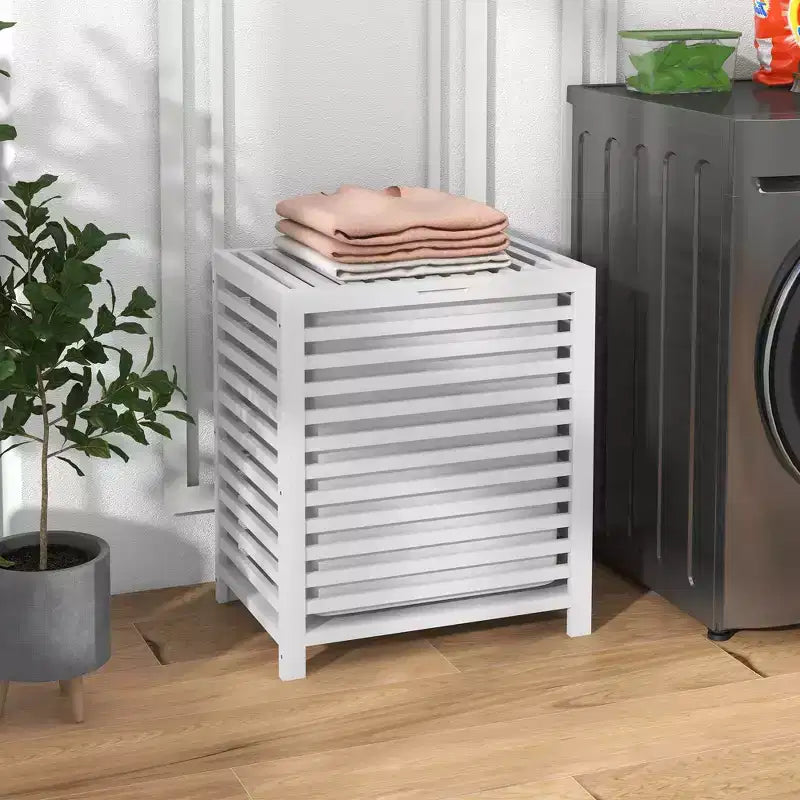 Cesto Portabiancheria in Bambù con Coperchio e Borsa Rimovibile, Contenitore per Vestiti Sporchi