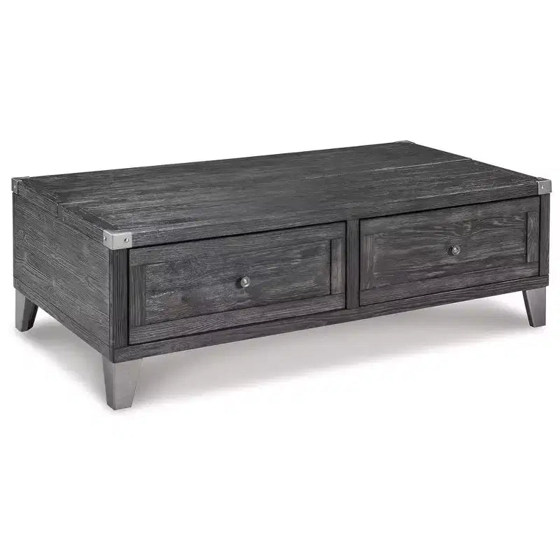Todoe Lift Top Coffee Table, Dark Gray Rustic Industrial Cocktail Table with Two Storage Drawers and Removable Trays