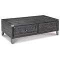 Todoe Lift Top Coffee Table, Dark Gray Rustic Industrial Cocktail Table with Two Storage Drawers and Removable Trays