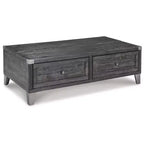 Todoe Lift Top Coffee Table, Dark Gray Rustic Industrial Cocktail Table with Two Storage Drawers and Removable Trays