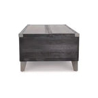 Tavolino da Caffè con Piano Sollevabile, Tavolo da Cocktail Industriale Rustico Grigio Scuro con Due Cassetti Contenitori e Vassoi Rimovibili