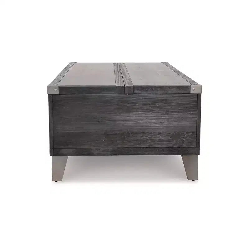 Tavolino da Caffè con Piano Sollevabile, Tavolo da Cocktail Industriale Rustico Grigio Scuro con Due Cassetti Contenitori e Vassoi Rimovibili