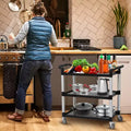 Carrello di servizio multiuso con ruota frenante, carrello di servizio rotante resistente da 3 ripiani con capacità di carico di 360 libbre con ruote girevoli a 360°, carrello portavivande da ristorante con martello