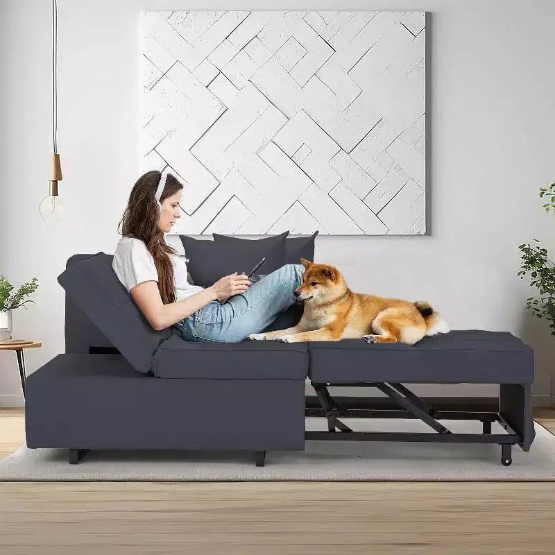 Poltrona Letto Trasformabile 3-in-1, Divano Letto Estraibile con Schienale Regolabile in 5 Posizioni e Tessuto in Finto Lino