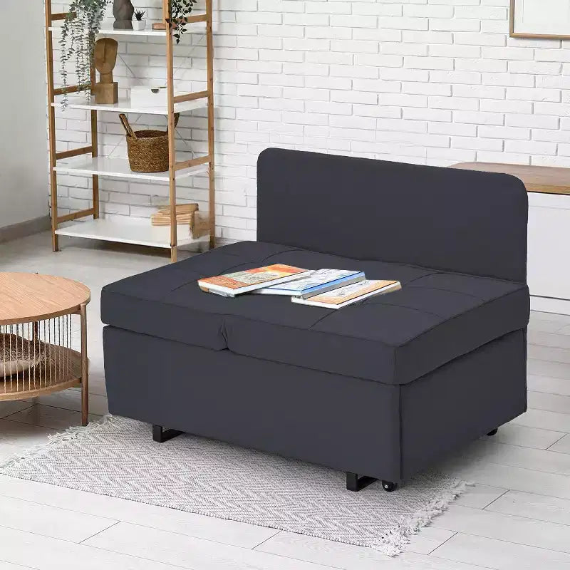 Poltrona Letto Trasformabile 3-in-1, Divano Letto Estraibile con Schienale Regolabile in 5 Posizioni e Tessuto in Finto Lino