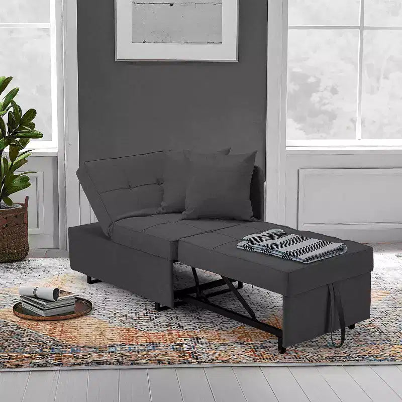 Poltrona Letto Trasformabile 3-in-1, Divano Letto Estraibile con Schienale Regolabile in 5 Posizioni e Tessuto in Finto Lino