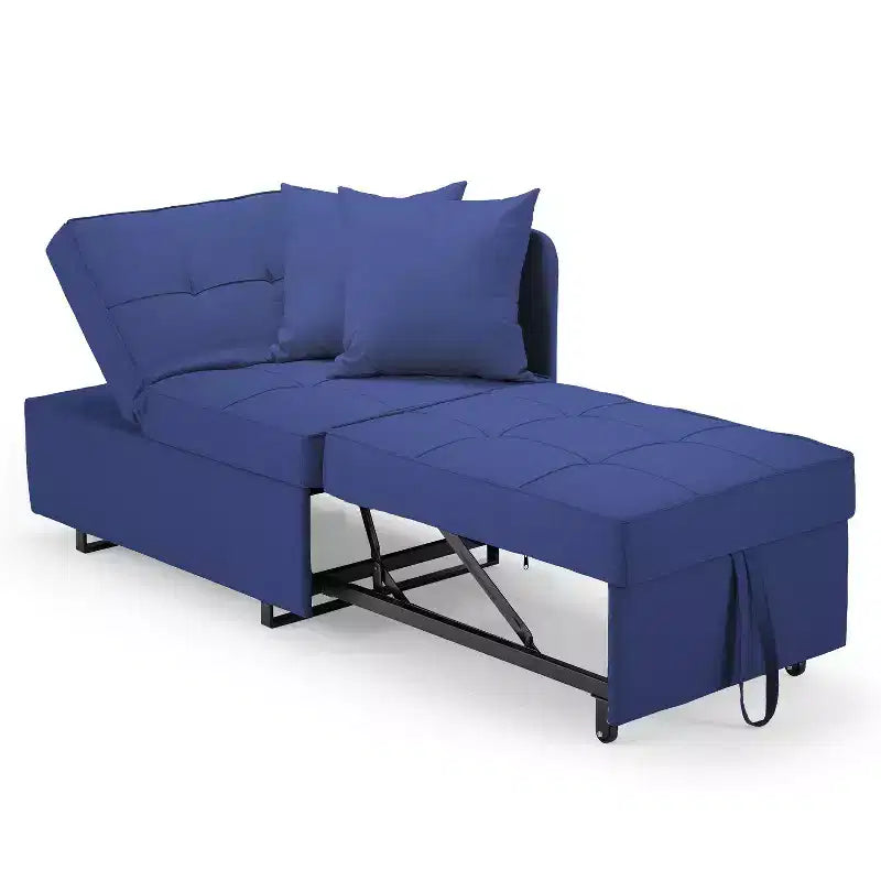 Divano letto con schienale regolabile in cinque posizioni, letto estraibile, tessuto del divano simile al lino.