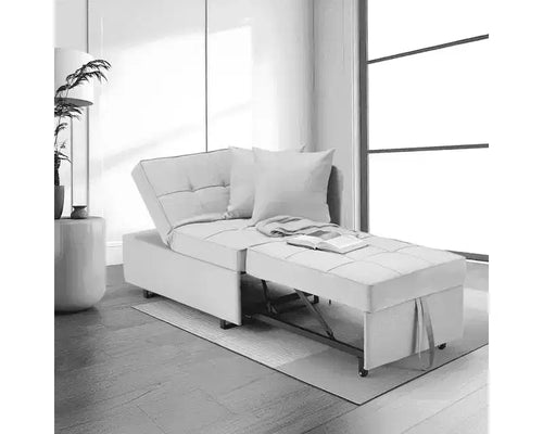 3-in-1 Sleeper Sofa Chair Bed, 5-position Adjustable Backrest Pull Out Sofa Bed with Faux Linen Sofa Fabric