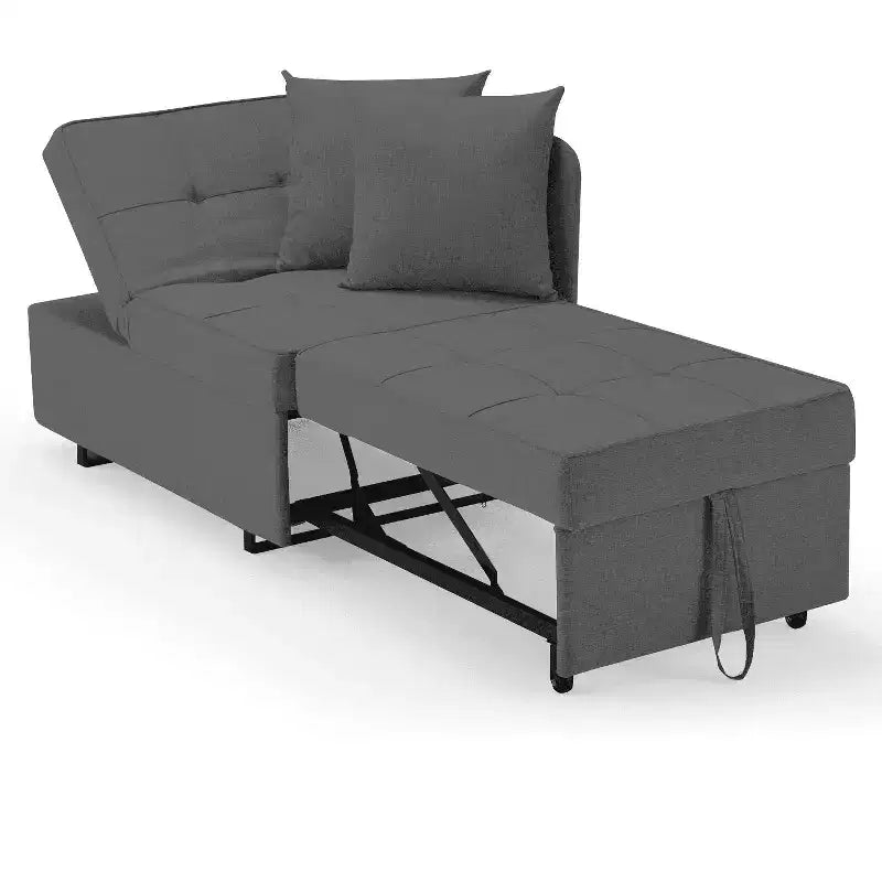 Divano letto con schienale regolabile in cinque posizioni, letto estraibile, tessuto del divano simile al lino.