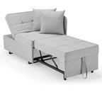 Divano letto con schienale regolabile in cinque posizioni, letto estraibile, tessuto del divano simile al lino.