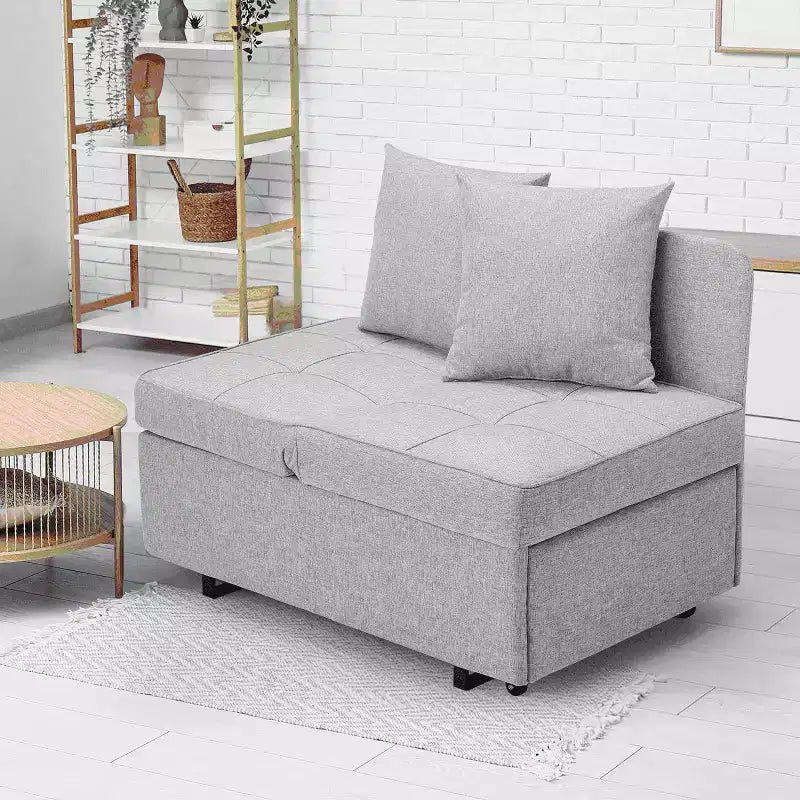 Poltrona Letto Trasformabile 3-in-1, Divano Letto Estraibile con Schienale Regolabile in 5 Posizioni e Tessuto in Finto Lino