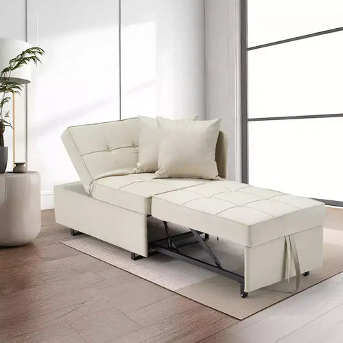 Poltrona Letto Trasformabile 3-in-1, Divano Letto Estraibile con Schienale Regolabile in 5 Posizioni e Tessuto in Finto Lino