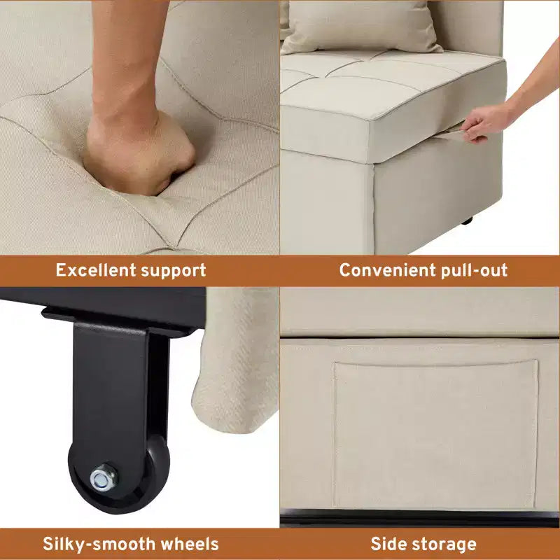 Poltrona Letto Trasformabile 3-in-1, Divano Letto Estraibile con Schienale Regolabile in 5 Posizioni e Tessuto in Finto Lino