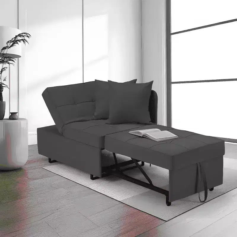 Poltrona Letto Trasformabile 3-in-1, Divano Letto Estraibile con Schienale Regolabile in 5 Posizioni e Tessuto in Finto Lino