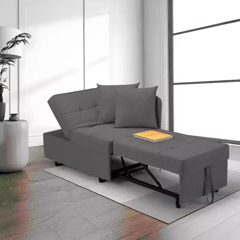 Poltrona Letto Trasformabile 3-in-1, Divano Letto Estraibile con Schienale Regolabile in 5 Posizioni e Tessuto in Finto Lino