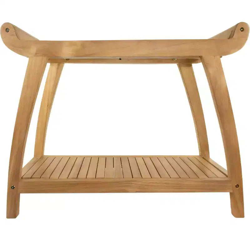 Panca curva per doccia e vasca da bagno da 30 pollici, in legno naturale, con ripiano, colore beige