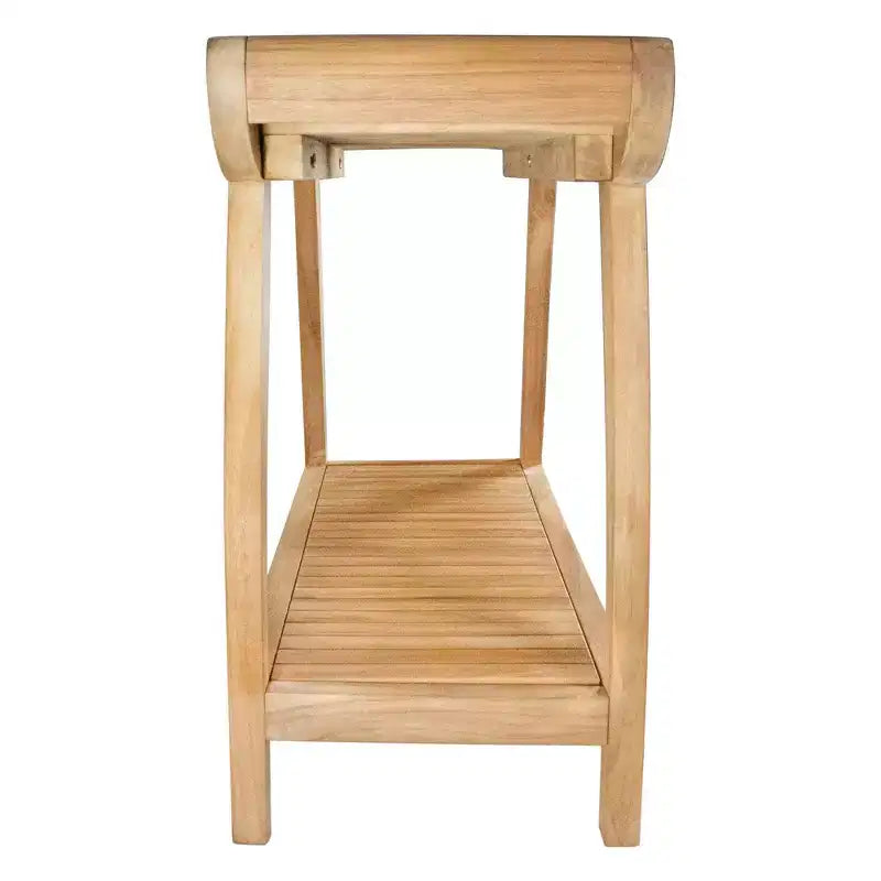 Panca curva per doccia e vasca da bagno da 30 pollici, in legno naturale, con ripiano, colore beige