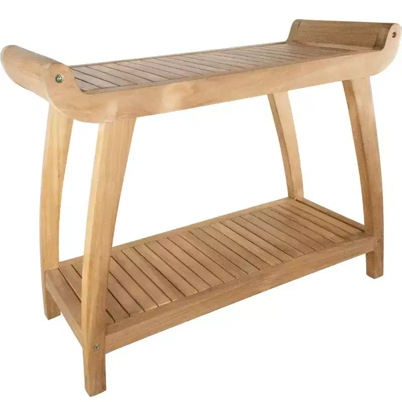 Panca curva per doccia e vasca da bagno da 30 pollici, in legno naturale, con ripiano, colore beige