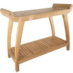 Panca curva per doccia e vasca da bagno da 30 pollici, in legno naturale, con ripiano, colore beige