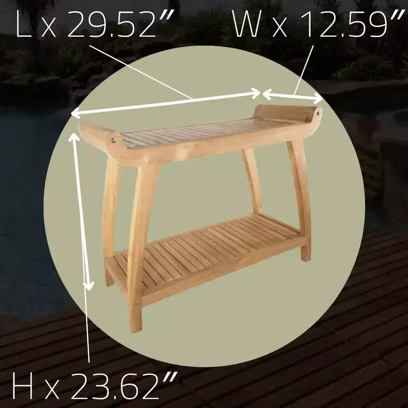 Panca curva per doccia e vasca da bagno da 30 pollici, in legno naturale, con ripiano, colore beige