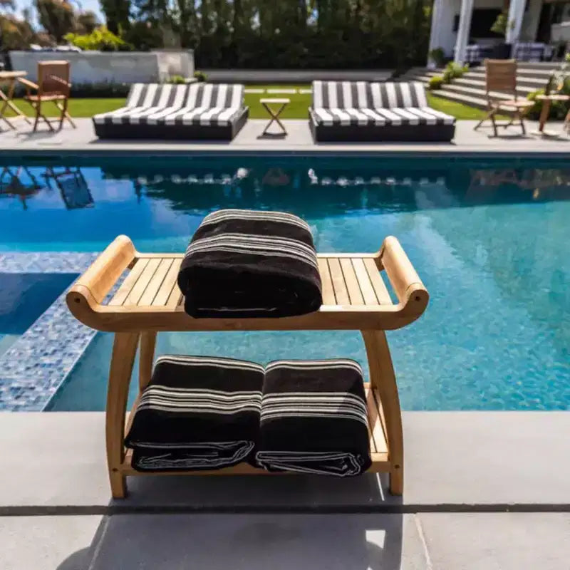 Panca curva per doccia e vasca da bagno da 30 pollici, in legno naturale, con ripiano, colore beige